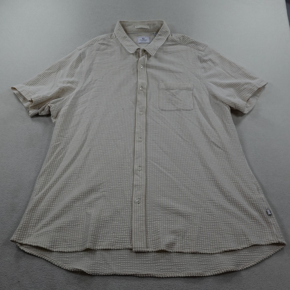 7 Diamonds 4 Way Stretch Shirt Mens 2XL Beige Keaton Seersucker Button Up